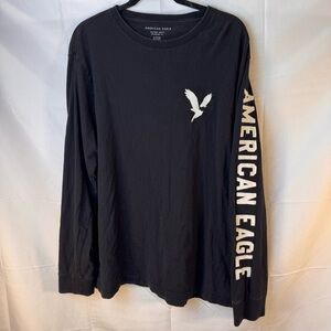 American Eagle Outfitters Black Long Sleeve Tee with Vertical Logo Size XL